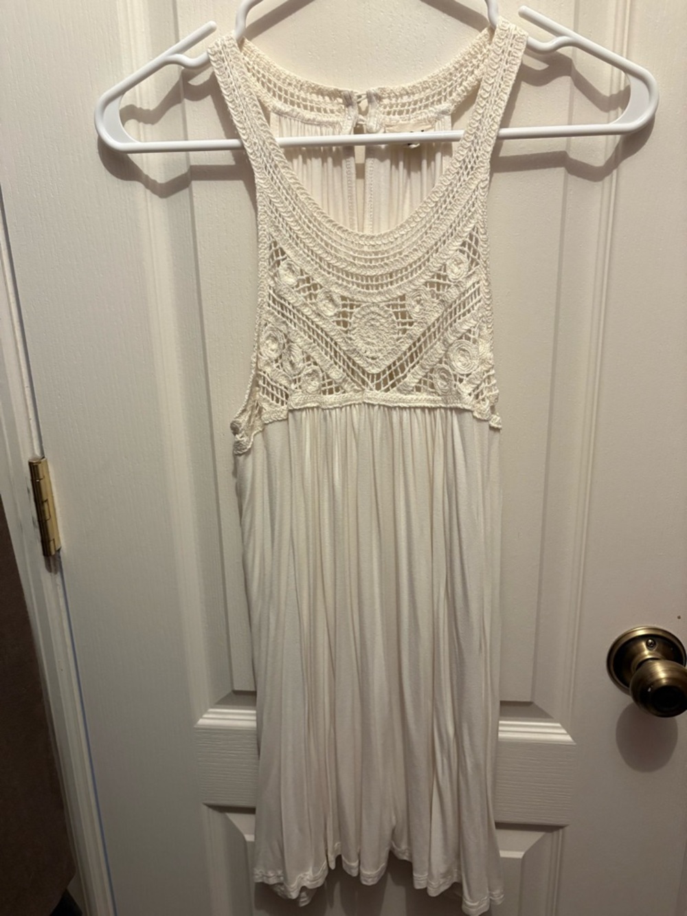 POL Cream Crochet Yoke Mini Tank Dress